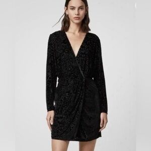 All Saints Black Animal Print Laney Long Sleeve Dress